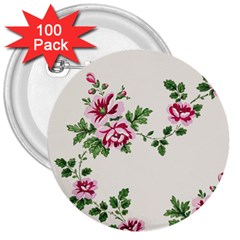 Vintage Flower Art Artwork Blooming Blossom Botanical Botany Nature Floral Pattern 3  Buttons (100 Pack) 