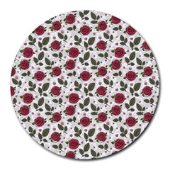 Roses Flowers Leaves Pattern Scrapbook Paper Floral Background Round Mousepad