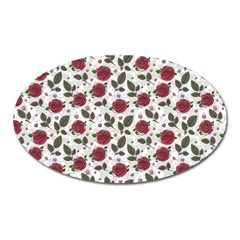 Roses Flowers Leaves Pattern Scrapbook Paper Floral Background Oval Magnet by Maspions