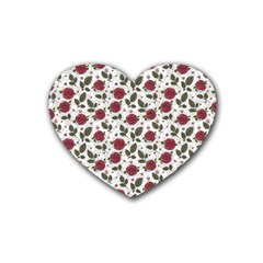 Roses Flowers Leaves Pattern Scrapbook Paper Floral Background Rubber Coaster (heart)