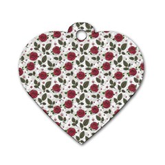 Roses Flowers Leaves Pattern Scrapbook Paper Floral Background Dog Tag Heart (one Side) by Maspions