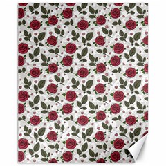 Roses Flowers Leaves Pattern Scrapbook Paper Floral Background Canvas 11  X 14  by Maspions