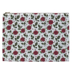 Roses Flowers Leaves Pattern Scrapbook Paper Floral Background Cosmetic Bag (xxl)