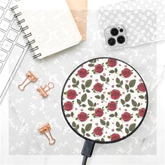 Roses Flowers Leaves Pattern Scrapbook Paper Floral Background Wireless Fast Charger(black)