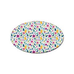 Background Pattern Leaves Pink Flowers Spring Yellow Leaves Sticker Oval (10 Pack)