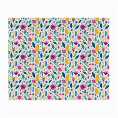 Background Pattern Leaves Pink Flowers Spring Yellow Leaves Small Glasses Cloth (2 Sides) by Maspions