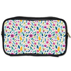 Background Pattern Leaves Pink Flowers Spring Yellow Leaves Toiletries Bag (one Side) by Maspions