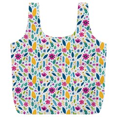 Background Pattern Leaves Pink Flowers Spring Yellow Leaves Full Print Recycle Bag (xl)