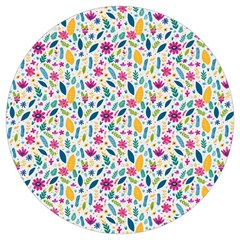 Background Pattern Leaves Pink Flowers Spring Yellow Leaves Round Trivet by Maspions