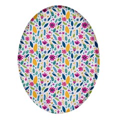 Background Pattern Leaves Pink Flowers Spring Yellow Leaves Oval Glass Fridge Magnet (4 Pack)