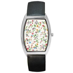 Vintage Floral Flower Pattern Art Nature Blooming Blossom Botanical Botany Barrel Style Metal Watch