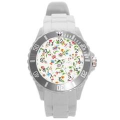 Vintage Floral Flower Pattern Art Nature Blooming Blossom Botanical Botany Round Plastic Sport Watch (l) by Maspions