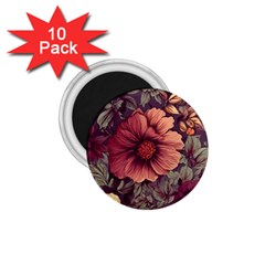 Flowers Pattern Texture Design Nature Art Colorful Surface Vintage 1 75  Magnets (10 Pack) 