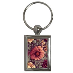 Flowers Pattern Texture Design Nature Art Colorful Surface Vintage Key Chain (rectangle) by Maspions