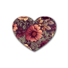 Flowers Pattern Texture Design Nature Art Colorful Surface Vintage Rubber Coaster (heart)
