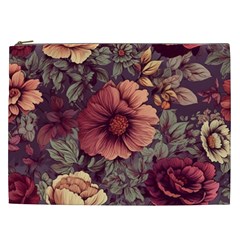 Flowers Pattern Texture Design Nature Art Colorful Surface Vintage Cosmetic Bag (xxl) by Maspions