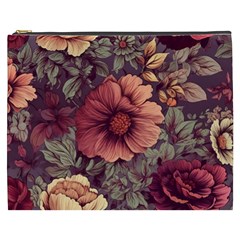 Flowers Pattern Texture Design Nature Art Colorful Surface Vintage Cosmetic Bag (xxxl)