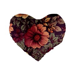 Flowers Pattern Texture Design Nature Art Colorful Surface Vintage Standard 16  Premium Heart Shape Cushions