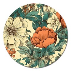 Flowers Pattern Texture Art Colorful Nature Painting Surface Vintage Magnet 5  (round) by Maspions