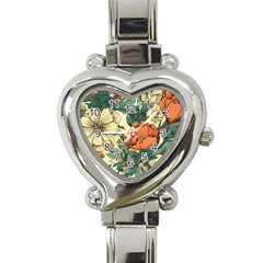Flowers Pattern Texture Art Colorful Nature Painting Surface Vintage Heart Italian Charm Watch by Maspions