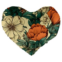 Flowers Pattern Texture Art Colorful Nature Painting Surface Vintage Large 19  Premium Heart Shape Cushions