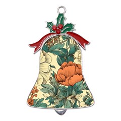 Flowers Pattern Texture Art Colorful Nature Painting Surface Vintage Metal Holly Leaf Bell Ornament