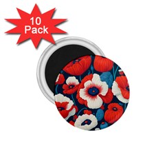 Red Poppies Flowers Art Nature Pattern 1 75  Magnets (10 Pack)  by Maspions