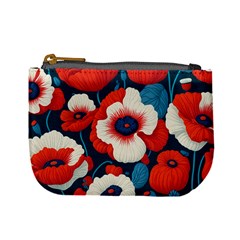 Red Poppies Flowers Art Nature Pattern Mini Coin Purse by Maspions