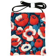 Red Poppies Flowers Art Nature Pattern Shoulder Sling Bag