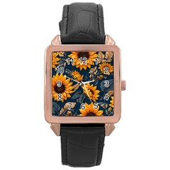 Flowers Pattern Spring Bloom Blossom Rose Nature Flora Floral Plant Rose Gold Leather Watch 