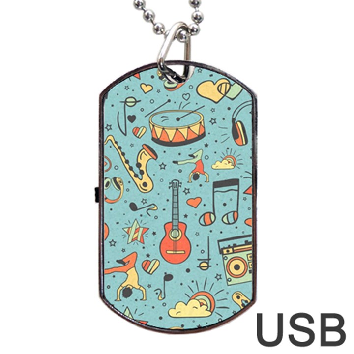 Seamless Pattern Musical Instruments Notes Headphones Player Dog Tag USB Flash (One Side)