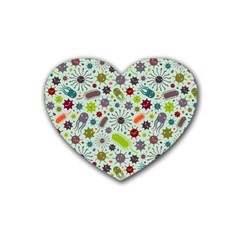 Seamless Pattern With Viruses Rubber Coaster (Heart)