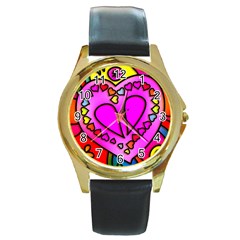 Stained Glass Love Heart Round Gold Metal Watch by Apen