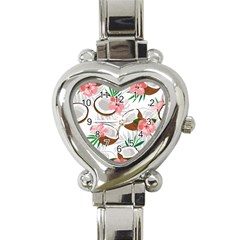 Seamless Pattern Coconut Piece Palm Leaves With Pink Hibiscus Heart Italian Charm Watch by Apen