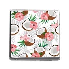 Seamless Pattern Coconut Piece Palm Leaves With Pink Hibiscus Memory Card Reader (square 5 Slot) by Apen