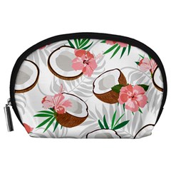 Seamless Pattern Coconut Piece Palm Leaves With Pink Hibiscus Accessory Pouch (large) by Apen