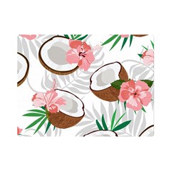 Seamless Pattern Coconut Piece Palm Leaves With Pink Hibiscus Premium Plush Fleece Blanket (mini) by Apen