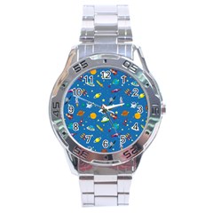 Space Rocket Solar System Pattern Stainless Steel Analogue Watch