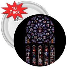 Chartres Cathedral Notre Dame De Paris Stained Glass 3  Buttons (10 Pack) 