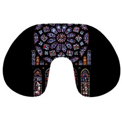 Chartres Cathedral Notre Dame De Paris Stained Glass Travel Neck Pillow by Maspions