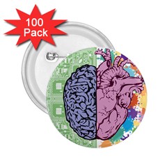 Brain Heart Balance Emotion 2 25  Buttons (100 Pack) 