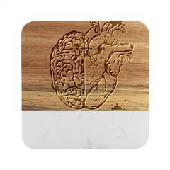 Brain Heart Balance Emotion Marble Wood Coaster (square)