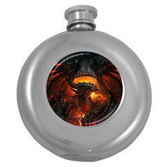 Dragon Fire Fantasy Art Round Hip Flask (5 Oz) by Maspions