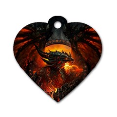 Dragon Fire Fantasy Art Dog Tag Heart (one Side)