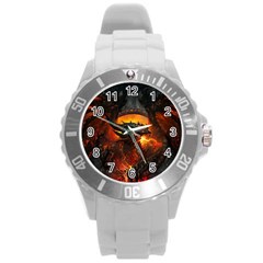 Dragon Fire Fantasy Art Round Plastic Sport Watch (l) by Maspions