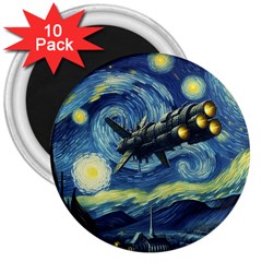 Spaceship Starry Night Van Gogh Painting 3  Magnets (10 Pack)  by Maspions