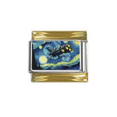 Spaceship Starry Night Van Gogh Painting Gold Trim Italian Charm (9mm)