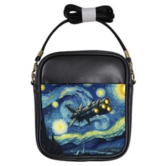 Spaceship Starry Night Van Gogh Painting Girls Sling Bag