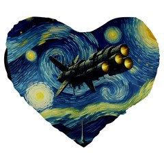 Spaceship Starry Night Van Gogh Painting Large 19  Premium Heart Shape Cushions