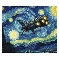 Spaceship Starry Night Van Gogh Painting Premium Plush Fleece Blanket (small)